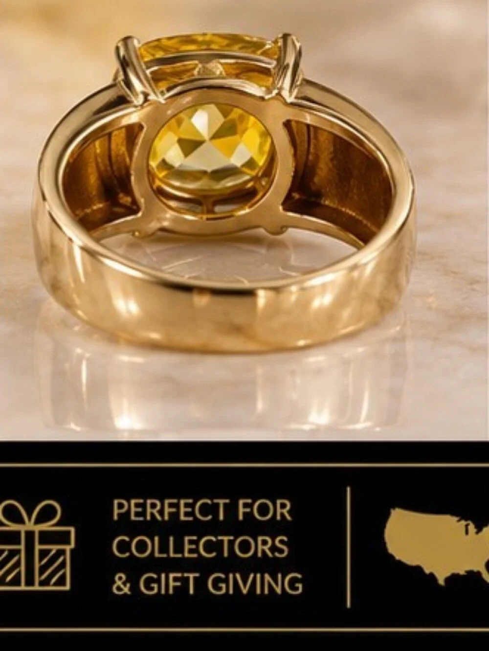 Vintage 1993 AAA+ Yellow CZ Cushion Cut 18K Gold Plated Ring Size 8 NOS